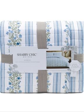 💙🔹️SHABBY Chic🔹️  Blue  Multi   Floral Striped Quilt Full/Queen  Set